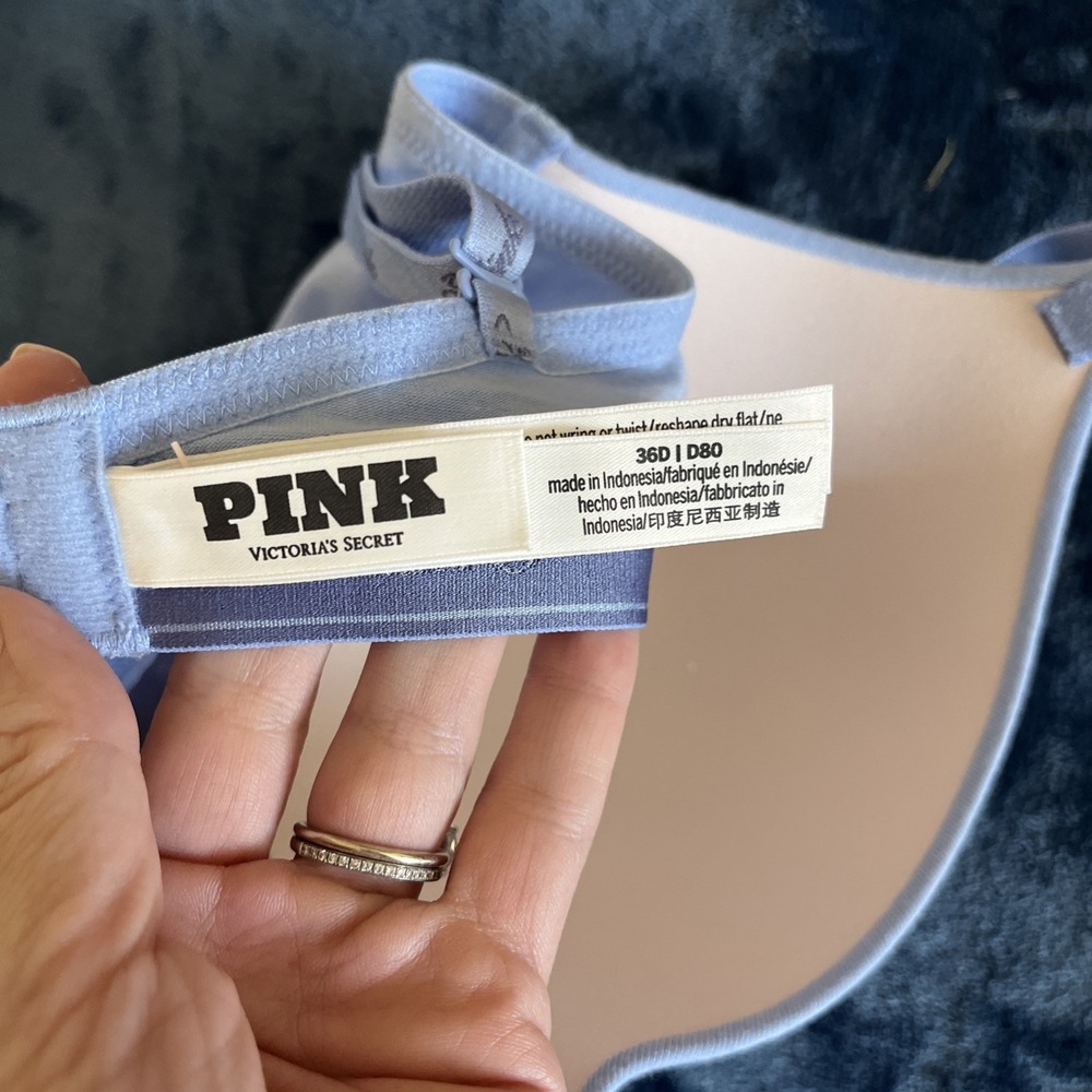Victorias Secret Pink Wear Everywhere T Shirt Lightly Lined 36D Bra Light Blue - Picture 6 of 7